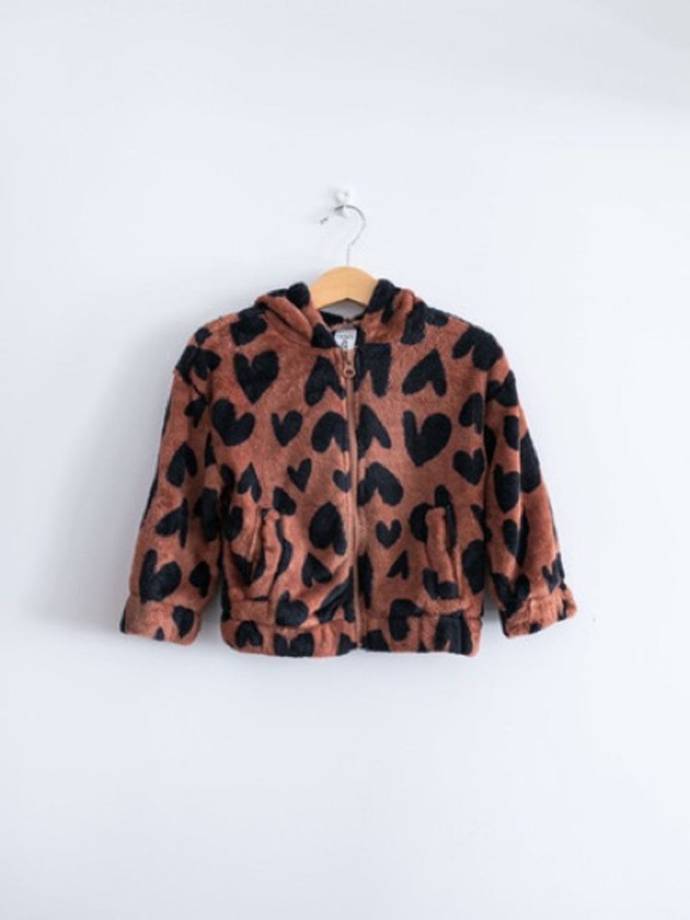 Carters Kids Heart-Print Hooded Fleece Jacket - Brown & Black